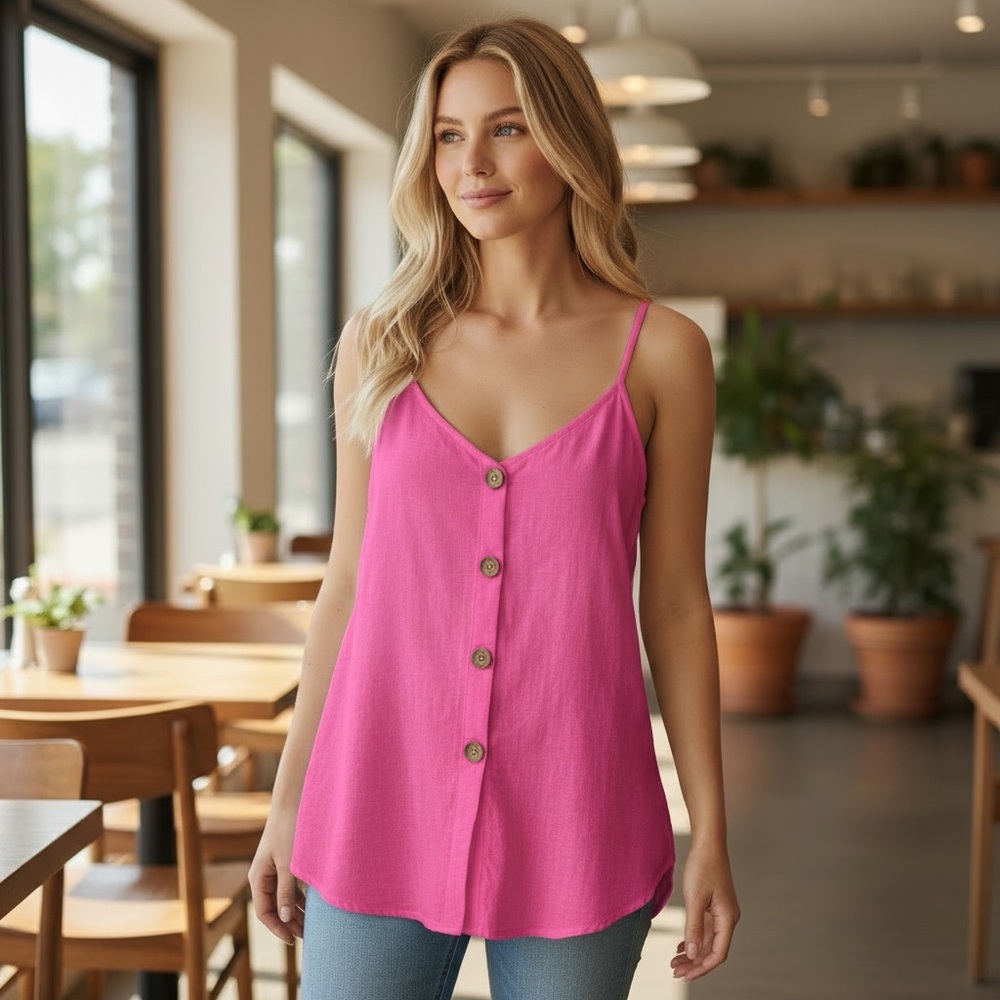 Button-Down Linen Tank - Pink - Large - 10/10 Condition